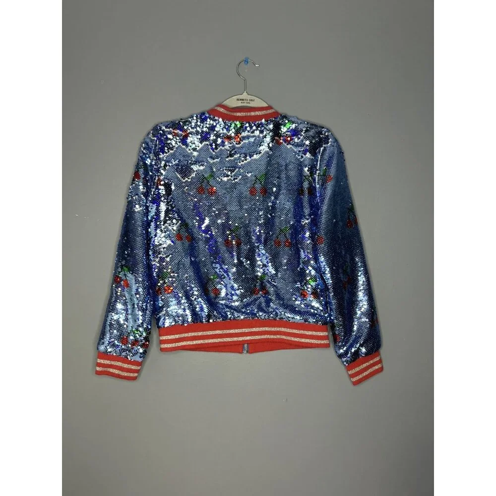 Rockets of Awesome Sequin Bomber Jacket Girls Large (14) Cherry Full Zip Sparkle